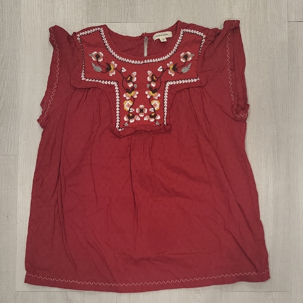 Max Studio  Burgundy Embroidered Top